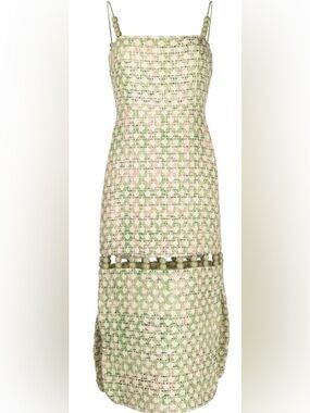 Alexis Sleeveless Tweed Midi Dress in Light Green and Pink